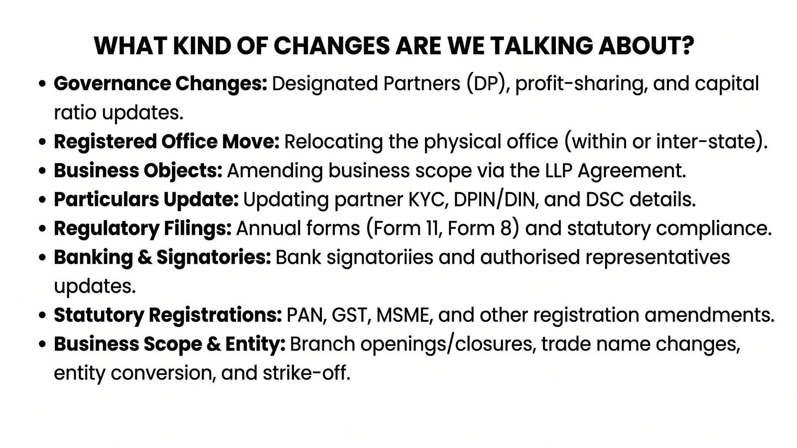 What can be changed in an LLP