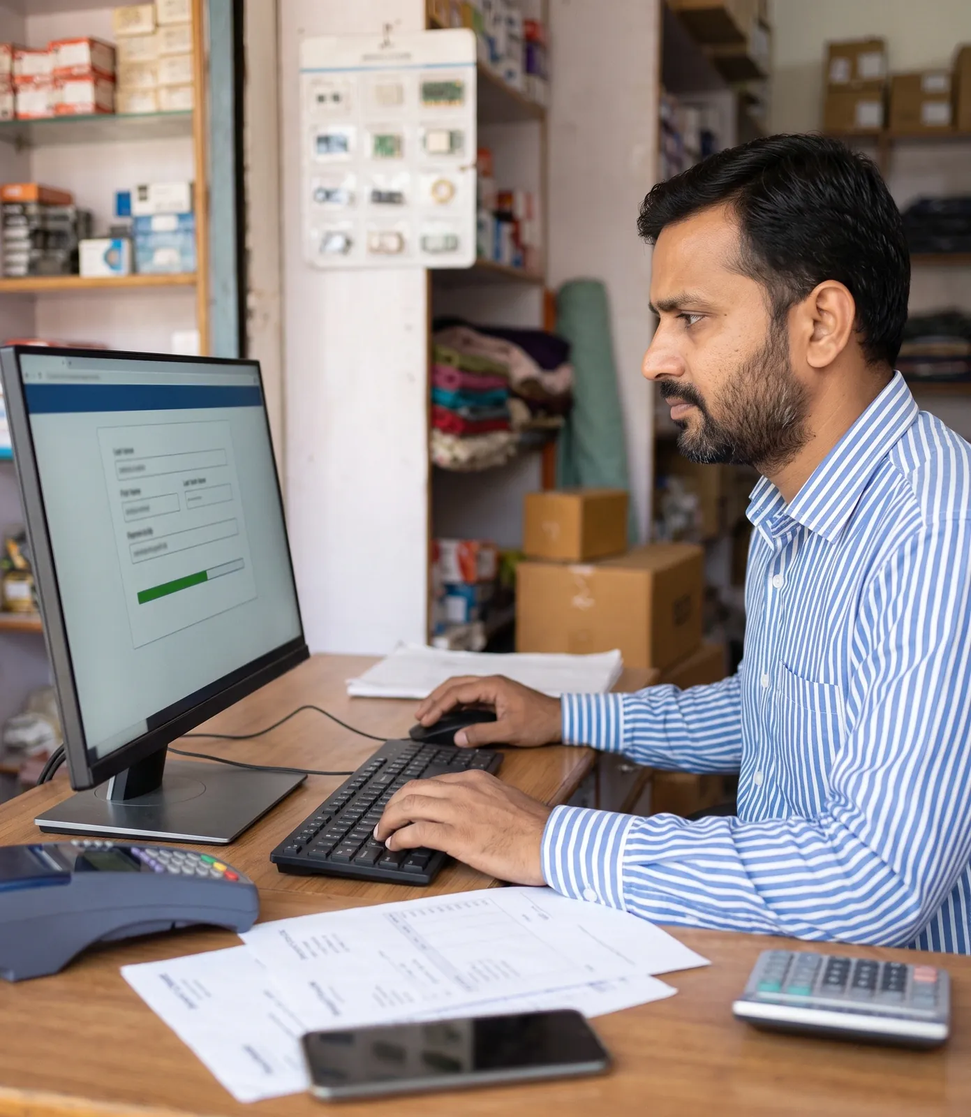 Small business owner managing GST on a laptop